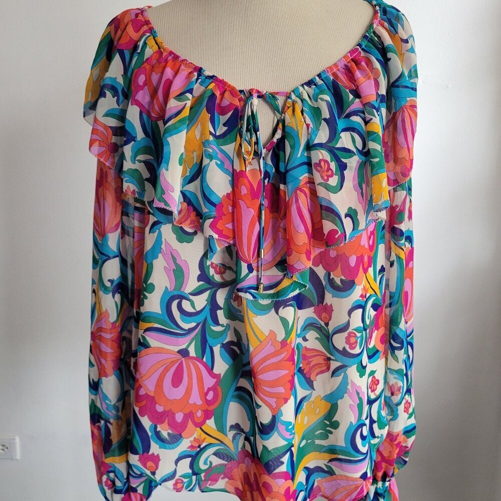 Trina Turk Tanvi Anila Floral Balloon Sleeve Blouse (Size: Medium)